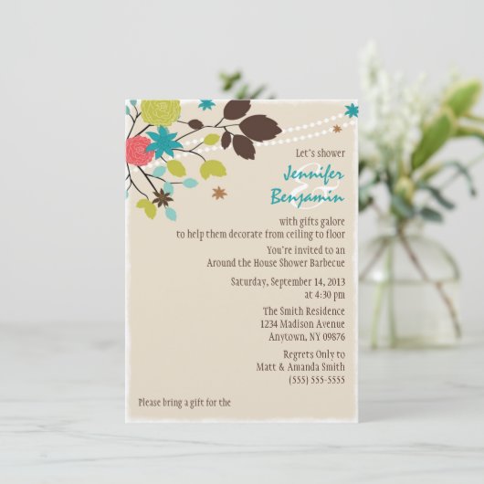 Rund um das Haus Paare Polterabend Einladung (Stehend Vorderseite)