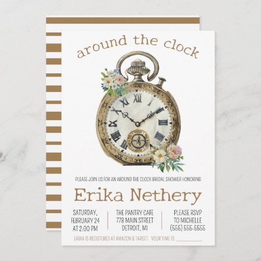 Rund um das Thema "Uhr"-Brautparty Einladung (Vorne/Hinten)