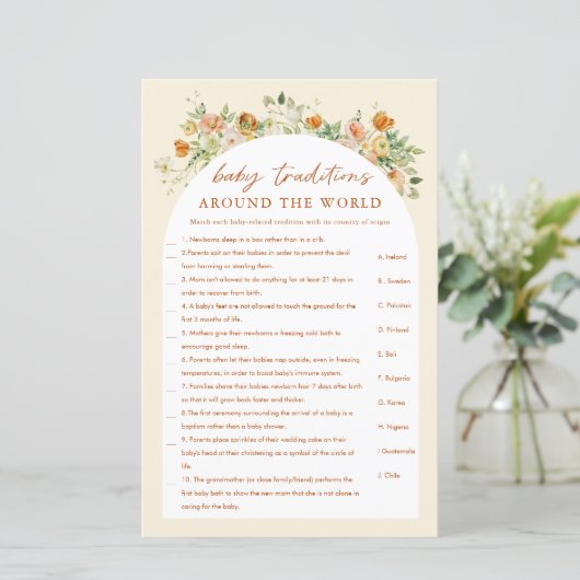 Rund um das World Spring Floral Baby Shower Game (Stehend Vorderseite)