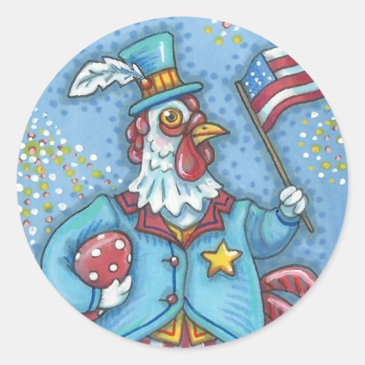RUND UM DEN 4. JULI-PATRIOTISCHEN ROOSTER * Blatt Runder Aufkleber (Vorderseite)