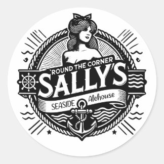 Rund um den Corner Sally's Sea Alehouse T - Shirt Runder Aufkleber