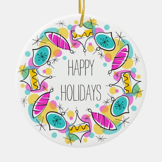 Rund um den Retro Tree Baubles Circle Holidays Keramikornament (Vorne)