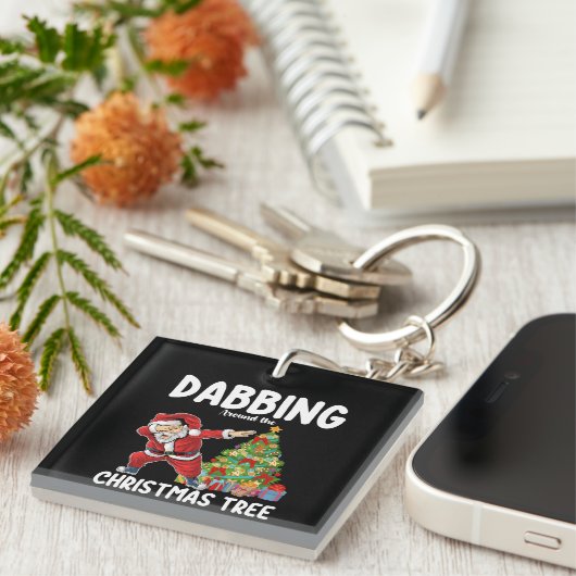 Rund um den Weihnachtsbaum Santa Holiday tanzen Schlüsselanhänger (Vorderseite rechts)