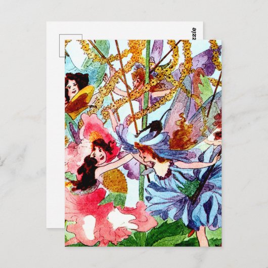 "Rund um die Maypole" Märchenkunst von M. T. Ross Postkarte (Vorne/Hinten)