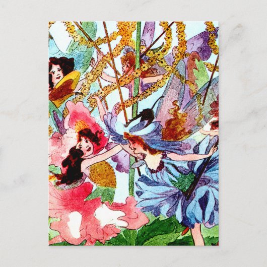 "Rund um die Maypole" Märchenkunst von M. T. Ross Postkarte (Vorderseite)