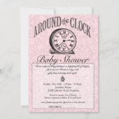 Rund um die Uhr Babyparty-Einladung - Rosa Einladung (Vorderseite)