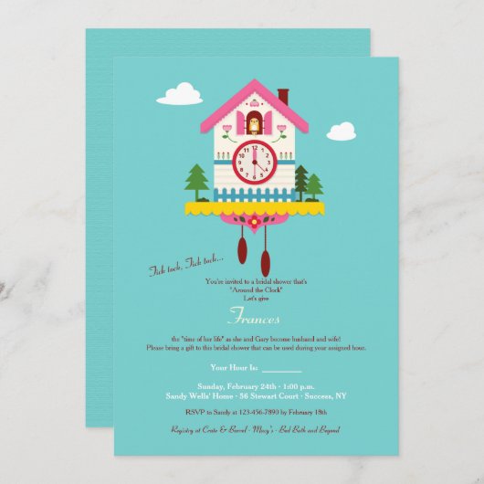 Rund um die Uhr Brautdusche Einladung (Vorne/Hinten)