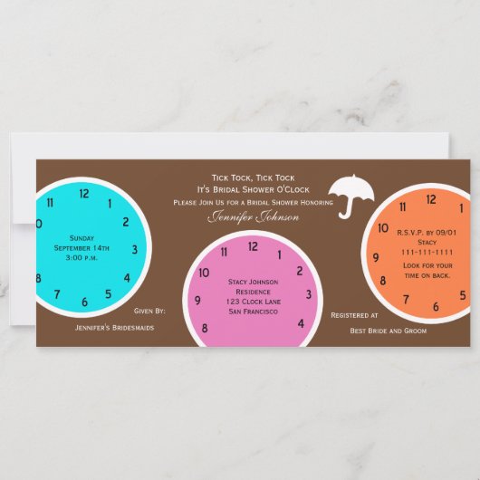 Rund um die Uhr Brautdusche Einladung Brown (Vorderseite)