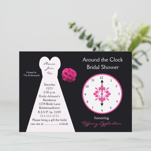 Rund um die Uhr Brautdusche Einladungen (Stehend Vorderseite)