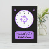 Rund um die Uhr: Brautdusche - Violett Einladung (Stehend Vorderseite)