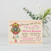 Rund um die Uhr Brautparty Folk Art Cuckoo Einladung (Stehend Vorderseite)