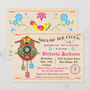 Rund um die Uhr Brautparty Folk Art Cuckoo Einladung