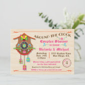 Rund um die Uhr Brautparty Folk Art Cuckoo Inv Einladung (Stehend Vorderseite)