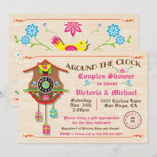Rund um die Uhr Brautparty Folk Art Cuckoo Inv Einladung