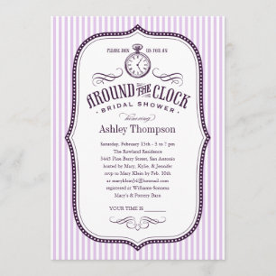 Rund um die Uhr laden lila lila Brautparty ein Einladung