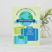 Rund um die Welt 90. Geburtstag Einladung (Stehend Vorderseite)