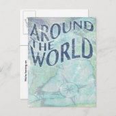 rund um die Welt: Passseite Einladungspostkarte (Vorne/Hinten)