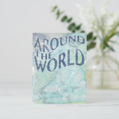 rund um die Welt: Passseite Einladungspostkarte (Stehend Vorderseite)