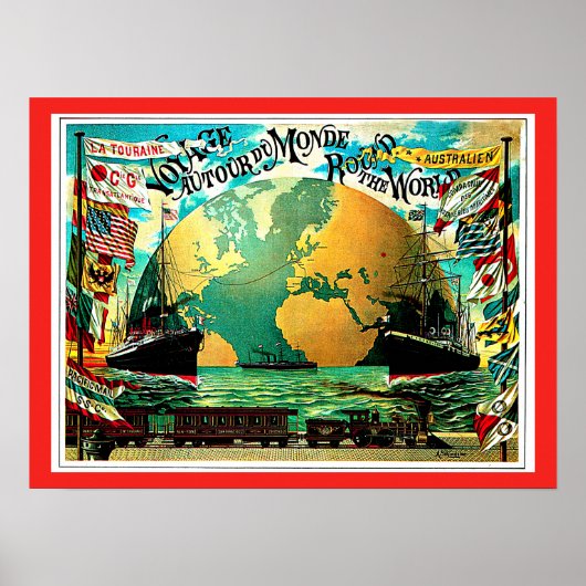 Rund um die Welt Vintage Reise Poster (Vorne)