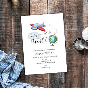 Rund um die World Map Airplane Babydusche Einladung