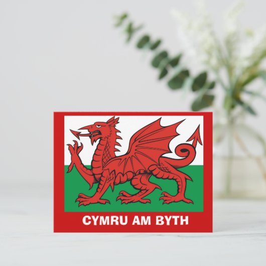 Rund um Großbritannien, Flag Wales, Cymru am byth Postkarte (Stehend Vorderseite)