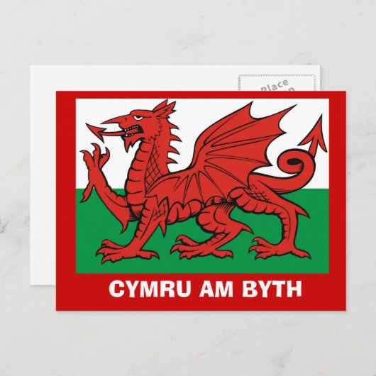 Rund um Großbritannien, Flag Wales, Cymru am byth Postkarte (Vorne/Hinten)