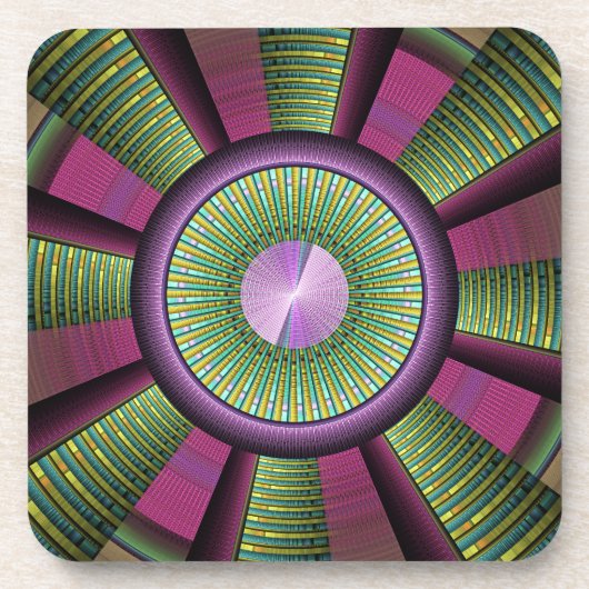 Rund und farbenfroh, modern dekoriert Fraktal Kuns Getränkeuntersetzer (Vorderseite)