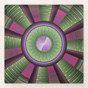 Rund und farbenfroh, modern dekoriert Fraktal Kuns Glasuntersetzer