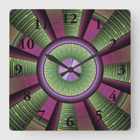 Rund und farbenfroh, modern dekoriert Fraktal Kuns Quadratische Wanduhr (Vorderseite)