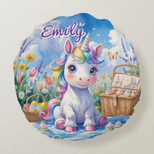 Rund Unicorn Picnic Pillow - bestellbarer Name Rundes Kissen