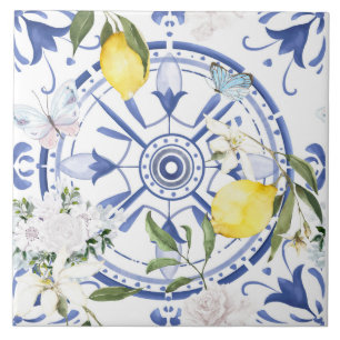 Rund,verziert,spanisch,mediterran,Zitrone, Fliese