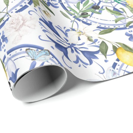 Rund,verziert,spanisch,mediterran,Zitrone, Geschenkpapier (Rolleneckpunkt)