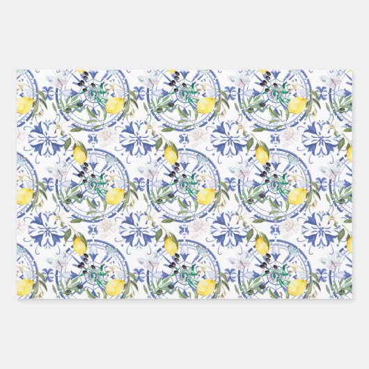 Rund,verziert,spanisch,mediterran,Zitrone, Geschenkpapier Set (Vorderseite 3)