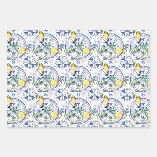Rund,verziert,spanisch,mediterran,Zitrone, Geschenkpapier Set (Vorderseite)