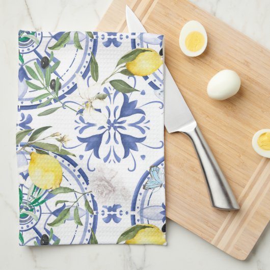 Rund,verziert,spanisch,mediterran,Zitrone, Geschirrtuch (Viertel Falte)