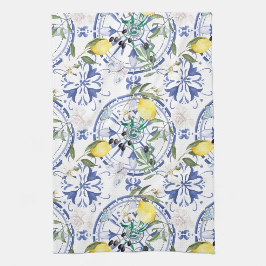 Rund,verziert,spanisch,mediterran,Zitrone, Geschirrtuch (Vertikal)
