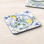 Rund,verziert,spanisch,mediterran,Zitrone, Getränkeuntersetzer (Linke Seite)