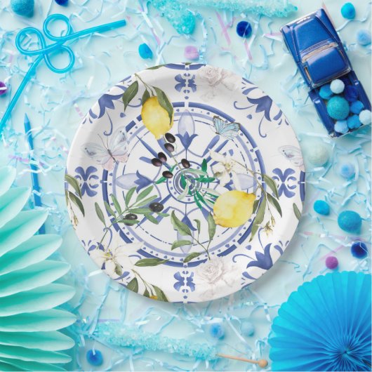 Rund,verziert,spanisch,mediterran,Zitrone, Pappteller (Party)