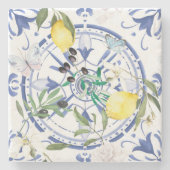 Rund,verziert,spanisch,mediterran,Zitrone, Steinuntersetzer (Vorderseite)