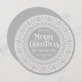 Rund Vintag Grau + Off White Celtic Feiertagskarte