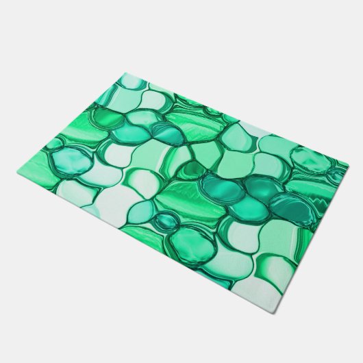 Rund wie Steine in klaren Grün- bis Minze-Tönen Fußmatte (Schrägansicht)