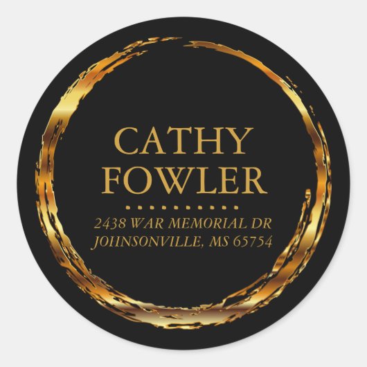 Rundadressen-Grungy Gold und Black Labels Runder Aufkleber (Vorderseite)