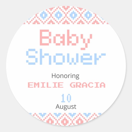 Rundaufkleber für Babydusche | Pixel-Weben Runder Aufkleber (Vorderseite)