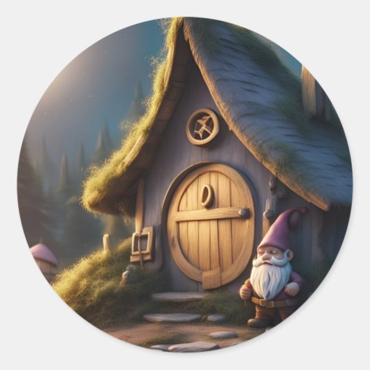 Rundaufkleber Set mit bezauberndem Gnome und Kabin Runder Aufkleber (Vorderseite)