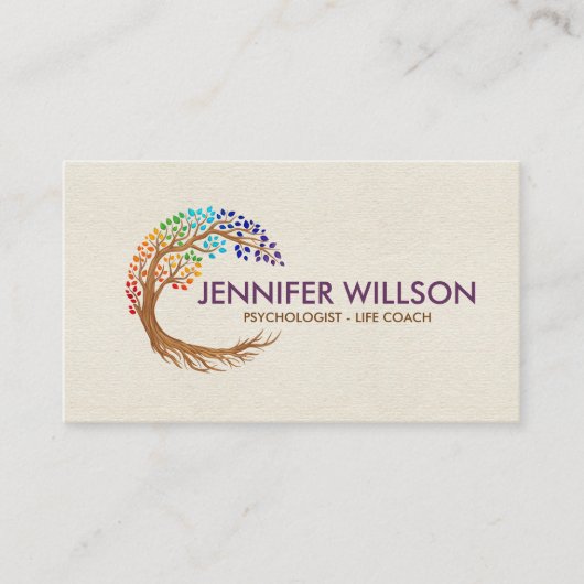 Rundbaum mit Regenbogenchakra-Blätter Visitenkarte (Vorderseite)