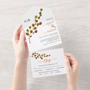 Rundblättriger Eukalyptus-Zweig Herbstfarben Hochz All In One Einladung