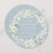 Rundblau + Weißer Blumenstrauß Osterbrunch Einladung (Vorne/Hinten)