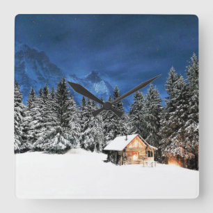 Rundblick auf die Berge Quadratische Wanduhr