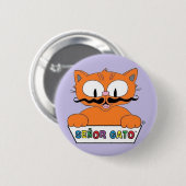 Rundbutton Cartoon Schnurrbart Katze Senor Gato Button (Vorne & Hinten)