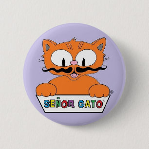 Rundbutton Cartoon Schnurrbart Katze Senor Gato Button